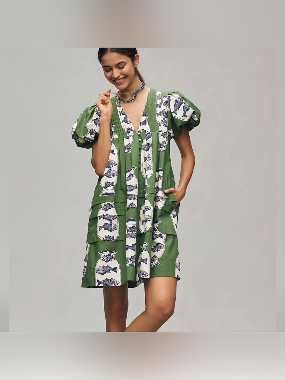 Hunter Bell Wilkes Puff-Sleeve Babydoll Dress L NWOT - Picture 4 of 7